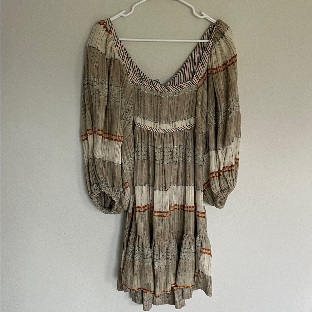 Free People Long Sleeve Dress in Beige and Brown Stripes